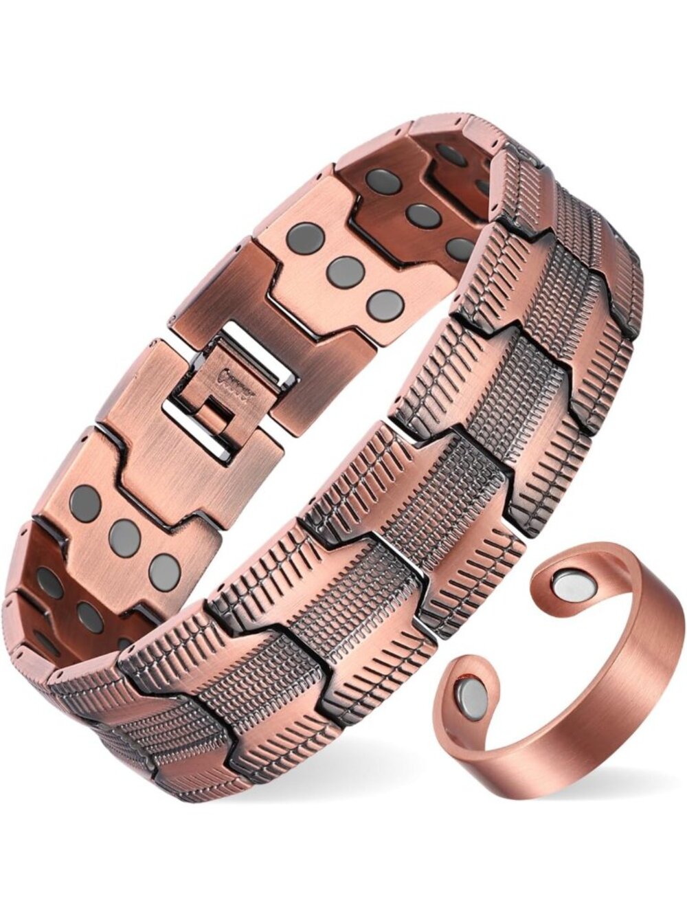 Men's 3X Strength Copper Magnetic Bracelet & Ring Set - Stylish Health Jewelry